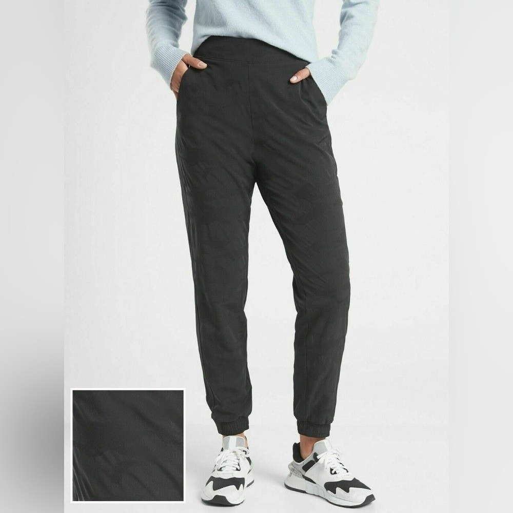 Athleta‎ Brooklyn Textured Lined Jogger Black Camo Size 8 Travel Work Pants